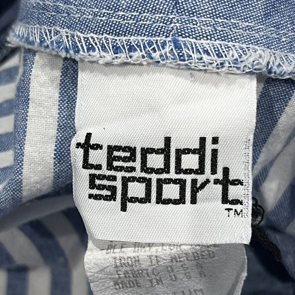 Vintage 80s Blue White Striped Cotton Pearl Button Oversized Jacket Women Medium - Picture 9 of 16